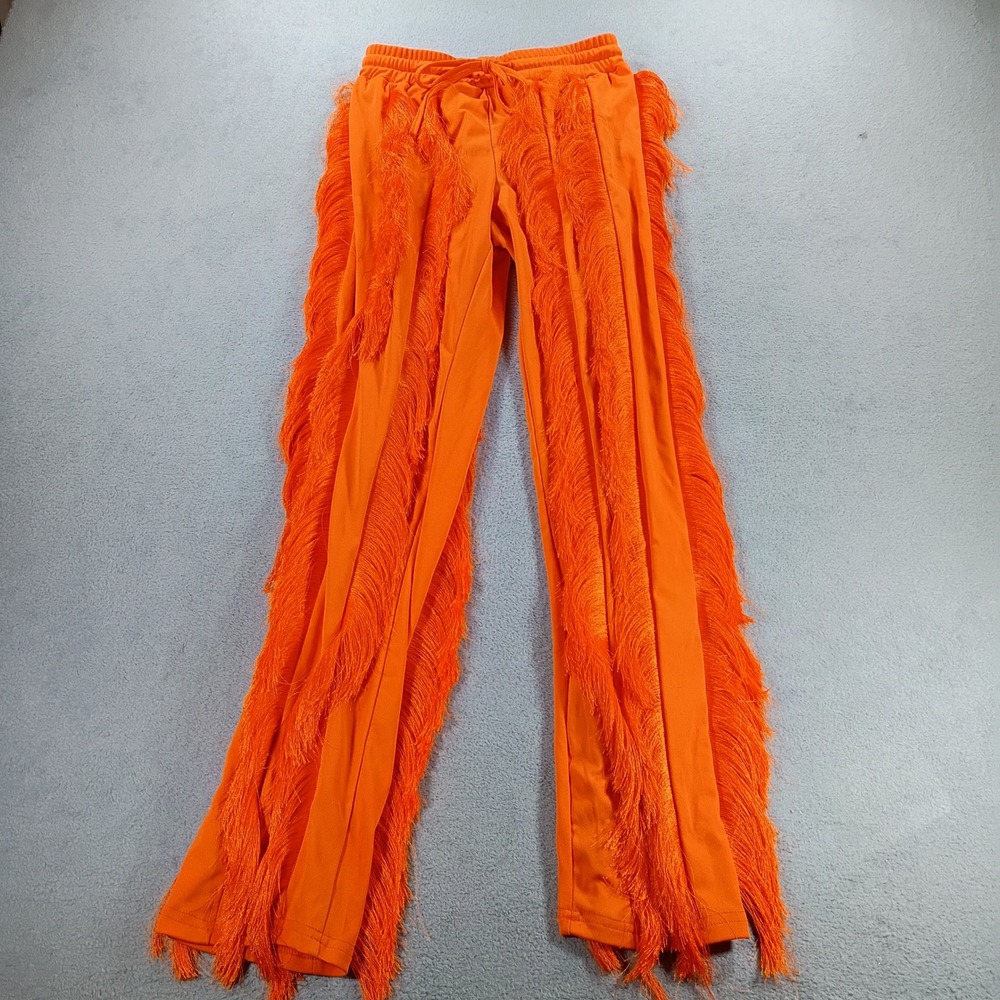 Unbranded Women Fringe Wide Leg Pants Orange Small Festival Rave Wear